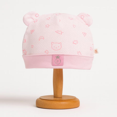 Dorable Pink Baby Bear Beanie “ Soft Cotton Hat With Cute Ears And Playful Pattern