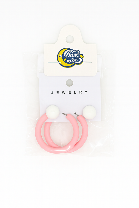 Pink Hoop Earrings With White Studs