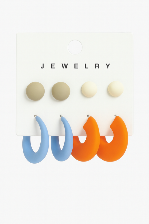 Colorful Hoop And Stud Earrings Set
