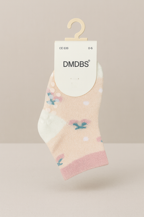 DMDBS Peach Floral Baby Socks Size 0–5 Months
