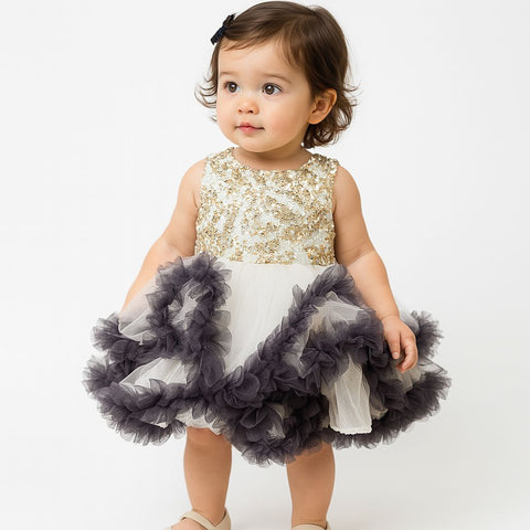 Gold Sequin And Tulle Baby Girl Party Frock