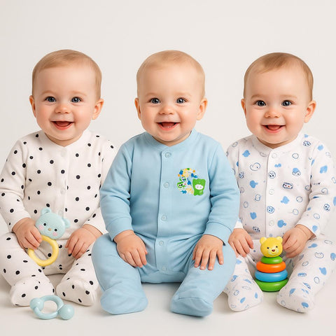 3-Pack Baby Footed Sleepsuits “ Polka Dot, Animal Print & Blue Zoo Set
