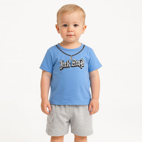 Toddler Boys' Blue  Ink King  Graphic Tee & Grey Shorts Set
