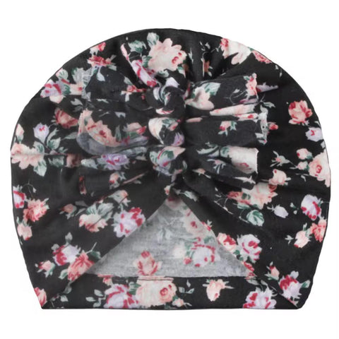 Midnight Floral Baby Turban with Triple Knot Bow