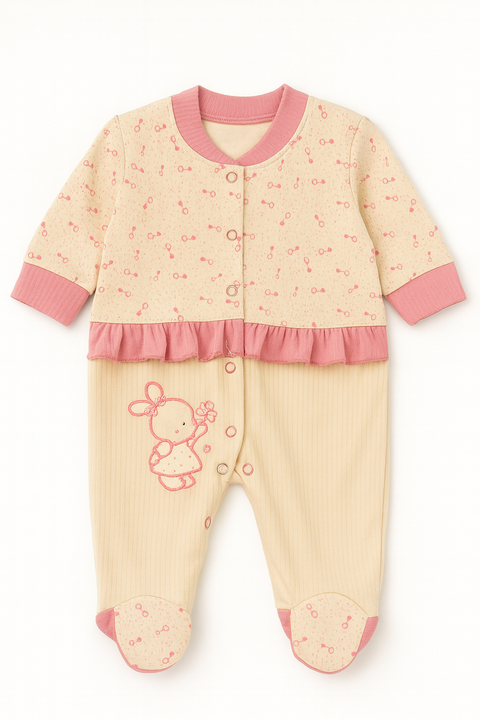 Baby Girl Footed Romper With Bunny