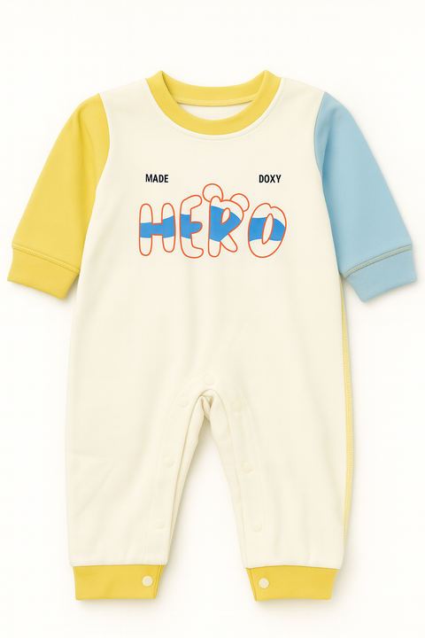 Colorblock  Baby Romper “ Hero Print
