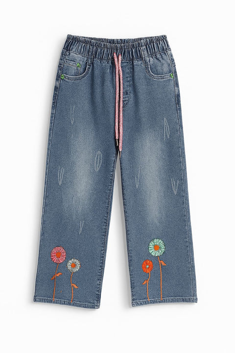 Girls Printed Denim Jeans