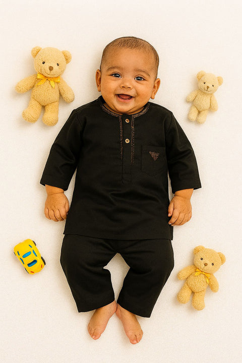 Baby Boy Black Kurta Pajama With Chest Pocket “ Elegant Ethnic Look