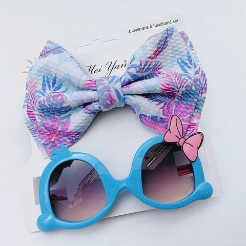 Kids’ Sunglasses & Headband Set “ Floral Bow & Blue Frame