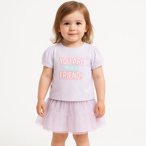 Lavender Baby Girl Tulle Skirt Set    You Are My Best Friend  Graphic Tee & Layered Net Skirt