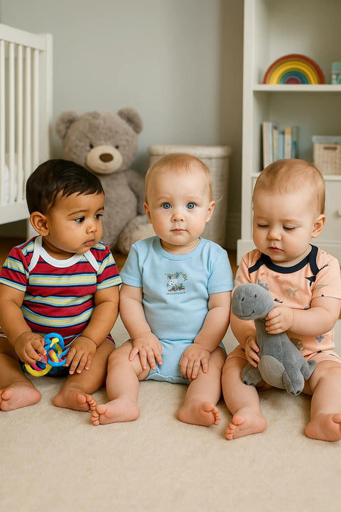Baby Short-Leg Romper Pack Of 3 Multi Design Blue