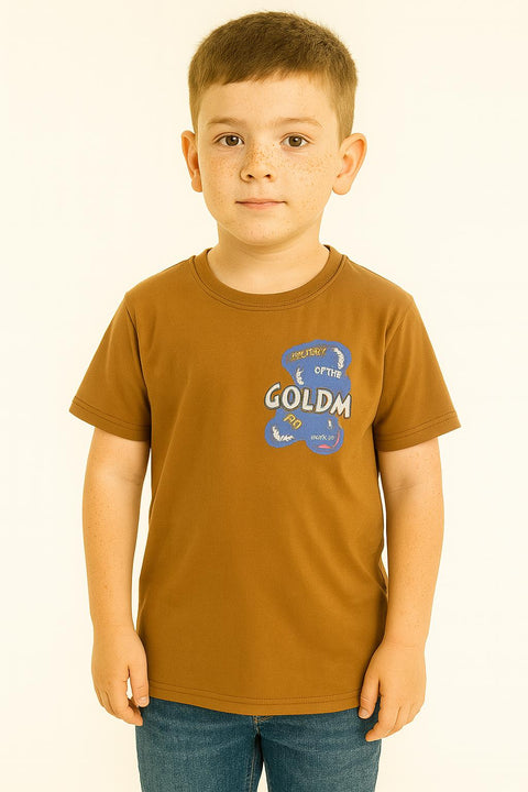 Boys' Brown Graphic Tee “ Œgoldm” Patch Design