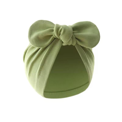 Soft Olive Green Baby Turban Headband With Cute Bow