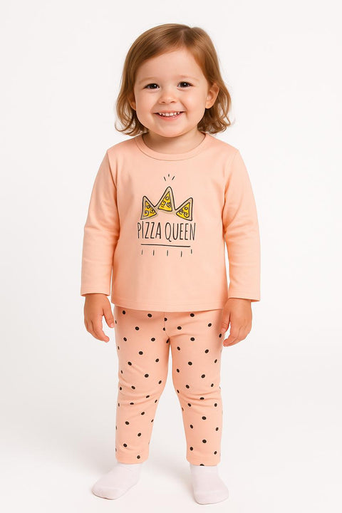 Baby Pizza Queen Printed Sleeping Suit Full Sleeves