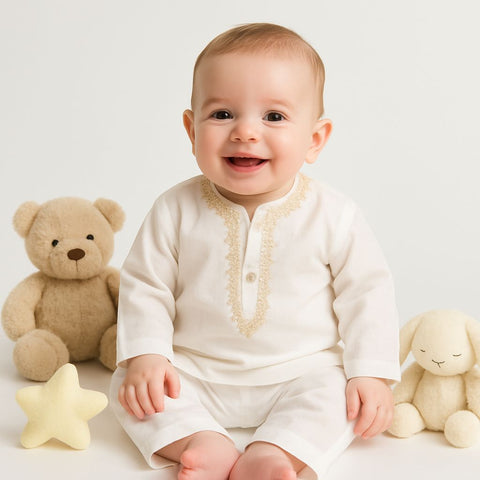 Off White Embroidery Infant Shalwar Kameez