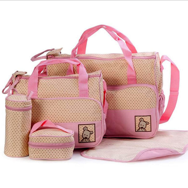 Baby 5 in 1 Baby Diaper bags, Waterproof Travel Bag - PINK