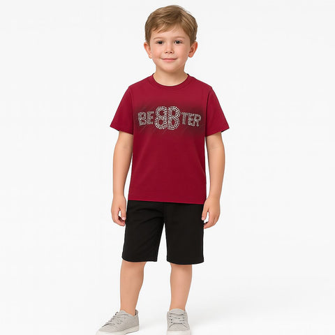 Boys'  Be 88Tter  Graphic Tee & Shorts Set   Maroon & Black