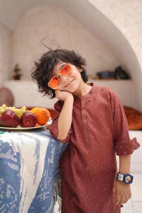 Rust Kurta Pajama Set “ Dobby Cotton Boys Outfit