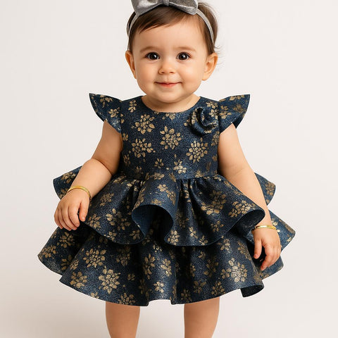 Girls Teal Floral Shimmer Dress