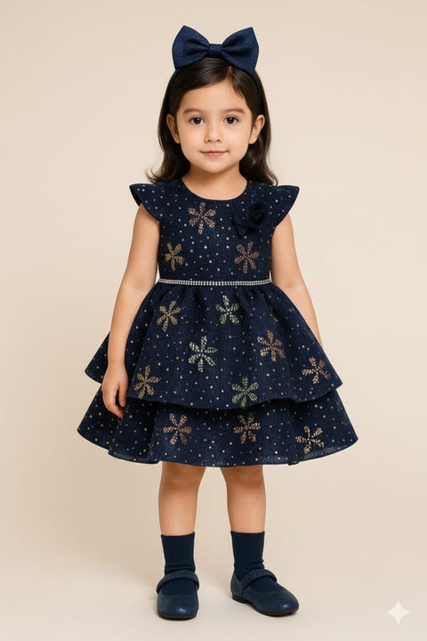 Girls Teal Floral Shimmer Dress