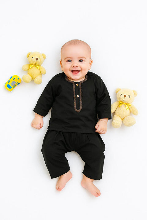 Baby Boy Black Kurta Pajama “ Classic Style With Modern Comfort