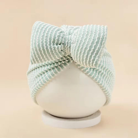 Mint Green Textured Baby Turban With Bow