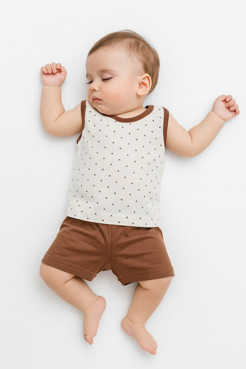 Baby Sleeveless Summer Set Cream & Brown (Little Darling)