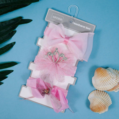 Royal Princess Baby Girl Headband Set “ 3-Piece Pink Tiara & Bow