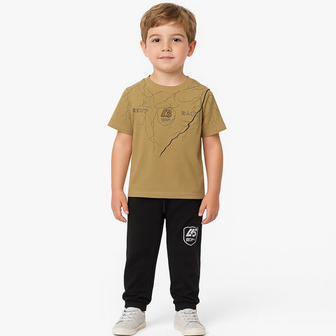 Boys' Graphic Tee & Jogger Pants Set “ Earthy Brown & Black