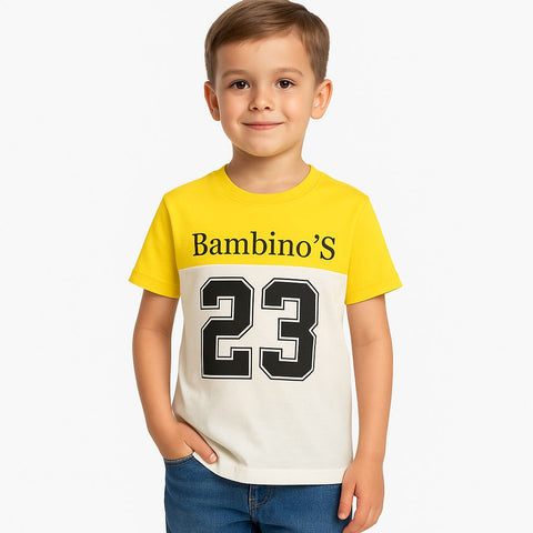 Bambino’S Color Block T-Shirt “ Yellow & White With Number Print