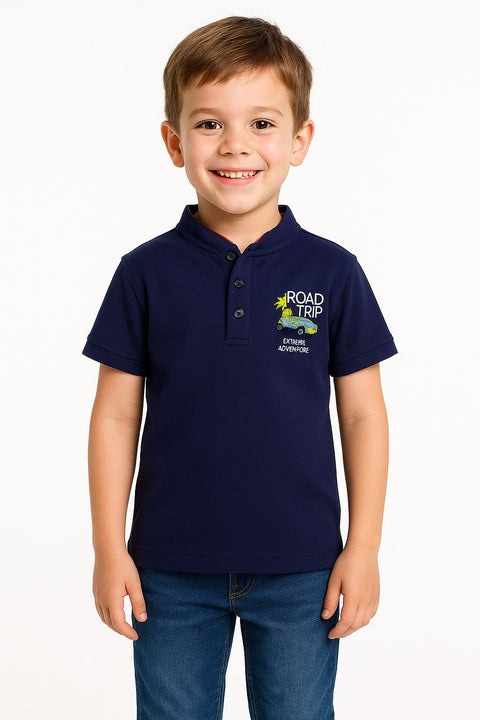 Boys’ Navy Henley T-Shirt “ Road Trip Adventure