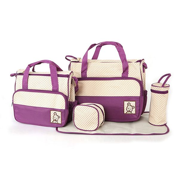Baby 5 in 1 Baby Diaper bags, Waterproof Travel Bag - Purple