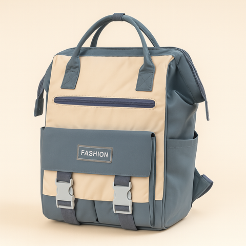 Fashion Sky‑Blue & Beige Diaper Backpack