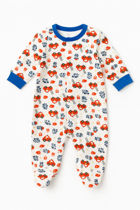 Firetruck Print Baby Footed Romper “ Cozy All-In-One Pajamas