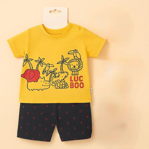 Baby Boy’S Jungle Theme Yellow T-Shirt & Shorts Set “ 2-Piece Summer Outfit