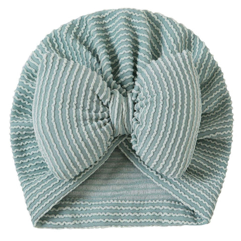 Baby Girl Textured Turban Hat With Oversized Bow “ Soft Ribbed Cotton Knit