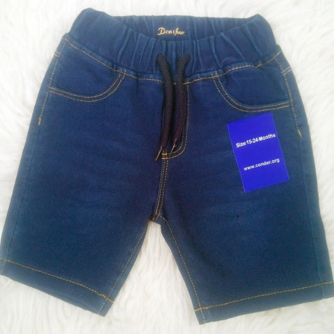 Dark Blue Pull-On Denim Shorts For Toddlers