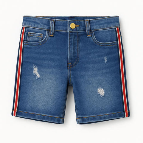 Boys' Distressed Denim Shorts With Side Stripe Detail