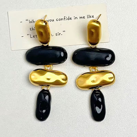Bold Black & Gold Abstract Drop Earrings
