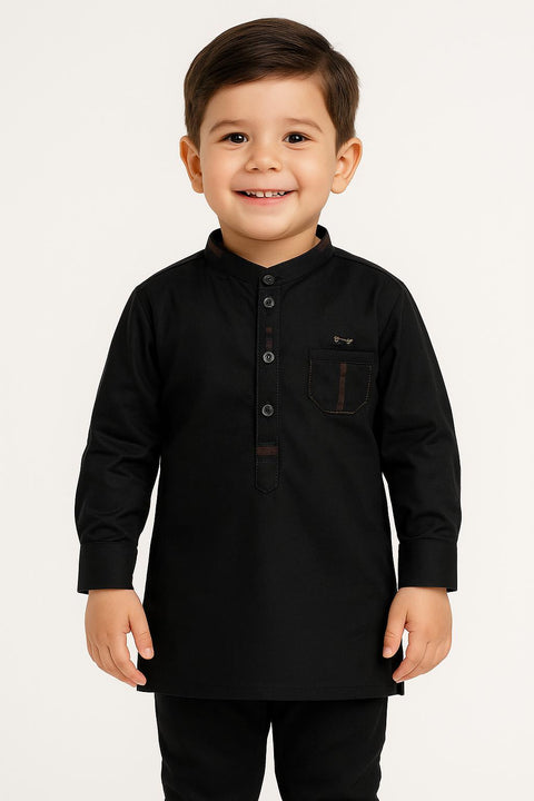 Boys Black Kurta Pajama With Pocket Detailing “ Modern Festive Look