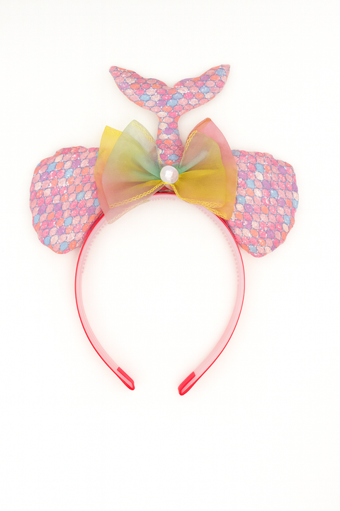 Mermaid Tail Glitter Headband With Rainbow Bow