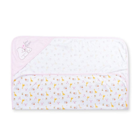 Love Mom Bear Embroidered Hooded Baby Towel – Soft Pink Cotton Wrap