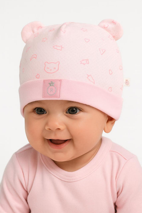 Dorable Pink Baby Bear Beanie “ Soft Cotton Hat With Cute Ears And Playful Pattern