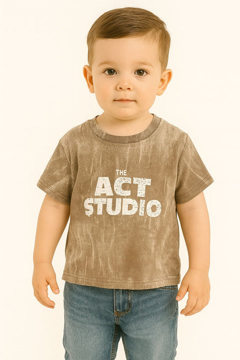 Boys' Washed Brown Graphic T-Shirt “ 'The Act Studio' Print Casual Tee