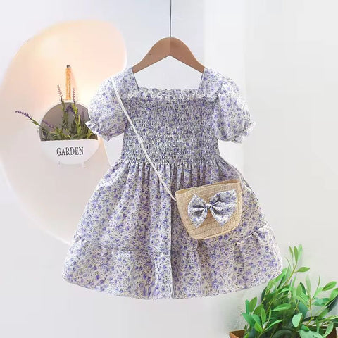 Prple Glow Baby Girls Frocks With Matching Bow Purse