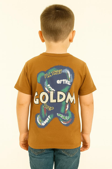 Boys' Brown Graphic Tee “ Œgoldm” Patch Design