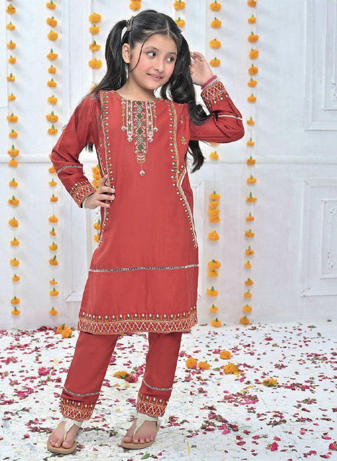 Girls Red Embroidery 2 Piece