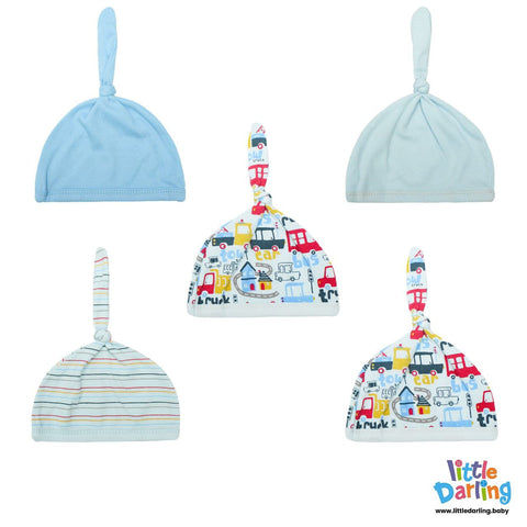 Little Darling Knot-Top Baby Cap Set “ Pack Of 5