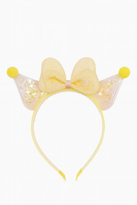 Yellow Glitter Crown Headband With Bow