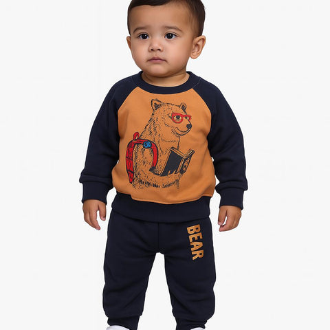 Smart Bear Baby Tracksuit “ Navy & Mustard With Cool Bear Print